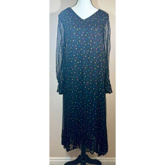 NWOT Essentiel Antwerp Black Multicolored Polka Dots Maxi Dress Size 2 Women's - Picture 1 of 10